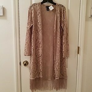 Ladies Questions Kimono Taupe lace Fringed